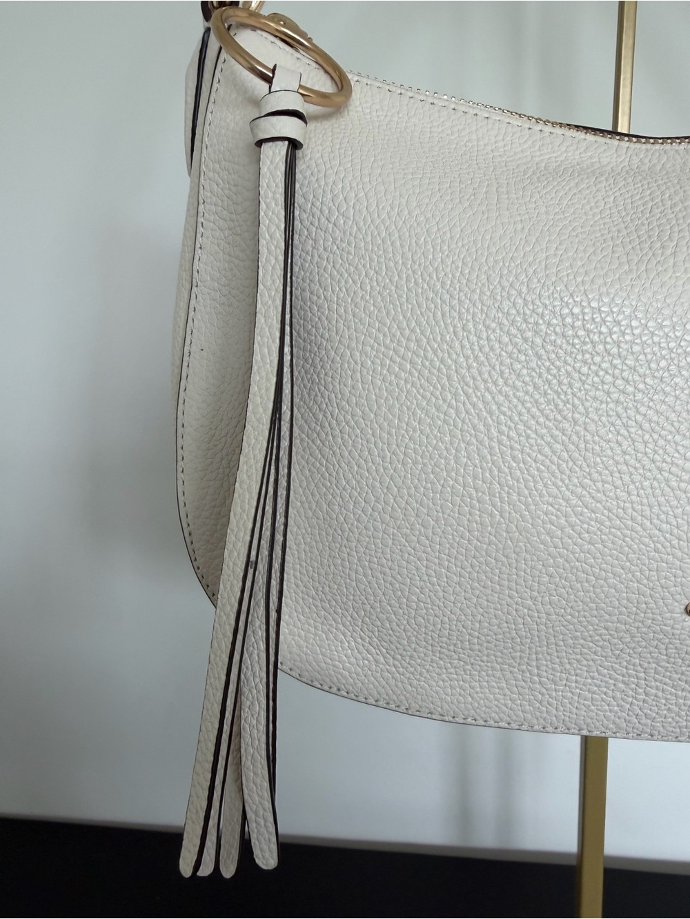 Coach Sutton 52548 Pebbled Leather Hobo Shoulder Bag Chalk Gold Tassel - Picture 5 of 12